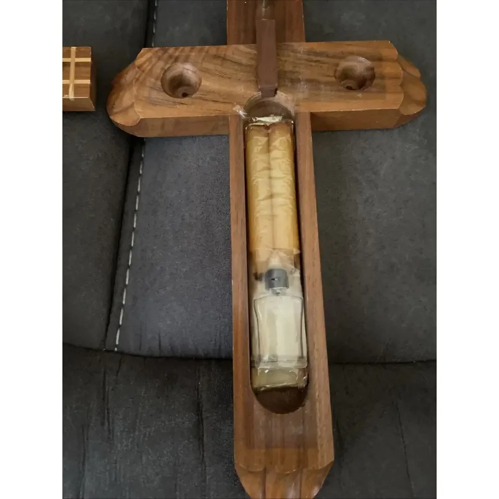 Vintage Catholic Last Rites Sick Call Crucifix Cross – Wood Wooden Metal INRI